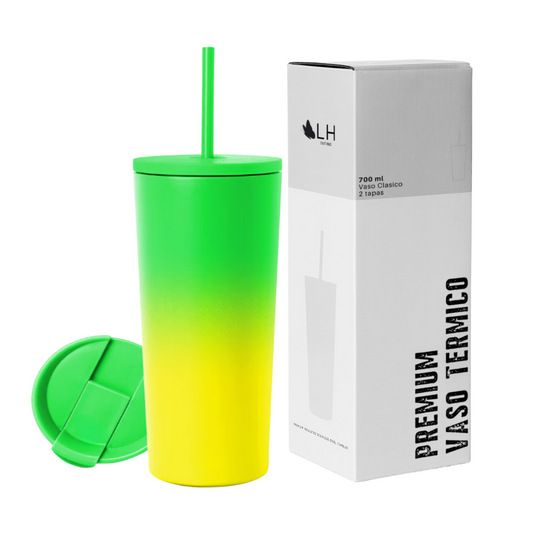 Vaso Térmico 700ml + 2 Tapas Verde Limon